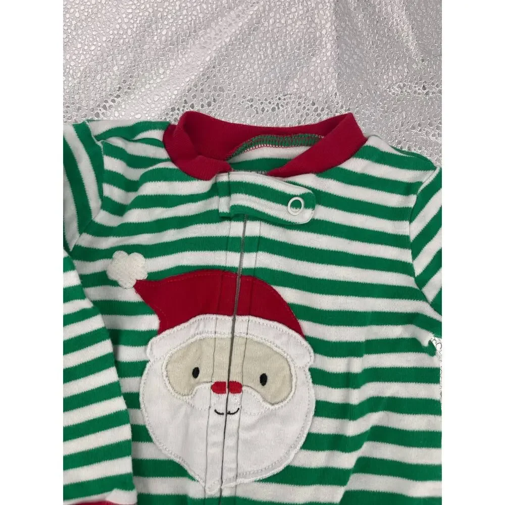Carter's Lot of 2 Santa Clause Green & Gray One Piece Sleepwear Baby 6 Months
